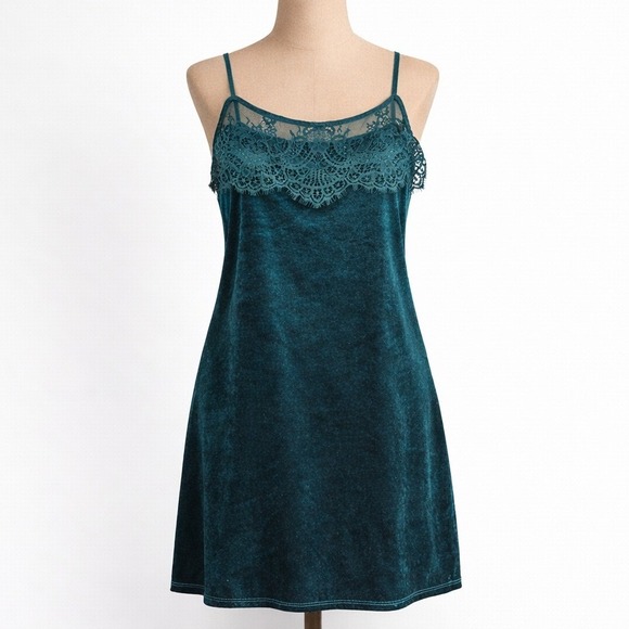 No Brand Dresses & Skirts - Fairy Grunge Velvet Lace Mini Dress Size M Teal Green Whimsigoth Ethereal Witchy